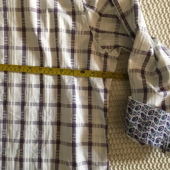 ROBERT GRAHAM 2XL WHITE AND PURPLE LONG SLEEVE DRESS SHIRT